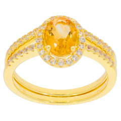Yellow Citrine sterling silver ring with Moissanite accents, showcasing elegant design and luxurious shine.