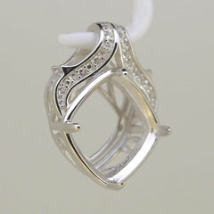 Sterling Silver Semi Mount Pendant Setting Cushion Cu 16x16mm Halo White Topaz