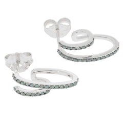 Elegant green diamond sterling silver earrings featuring a unique swirl design and sparkling gemstones.