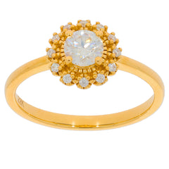 Round white diamond ring in 14K yellow gold, featuring a center diamond and sparkling accent stones.