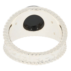 Round blue spinel sterling silver ring with a braided design, showcasing a stunning gemstone centerpiece.