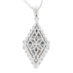 Elegant blue diamond sterling silver pendant with intricate design, perfect for adding sophistication to any outfit.