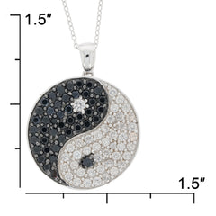 Yin Yang pendant featuring black and white diamonds set in sterling silver, 1.5 inches in size.