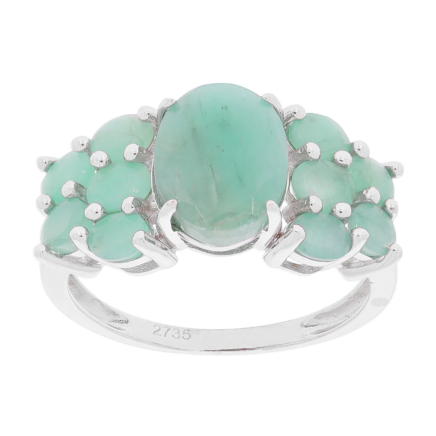 Elegant Oval Green Emerald Sterling Silver Ring with Accents, perfect for stylish luxury and sophistication.