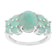 Elegant Oval Green Emerald Sterling Silver Ring with Accents, perfect for stylish luxury and sophistication.
