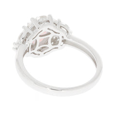 Back view of an Oval White Moissanite Sterling Silver Ring showcasing intricate detailing and shine.