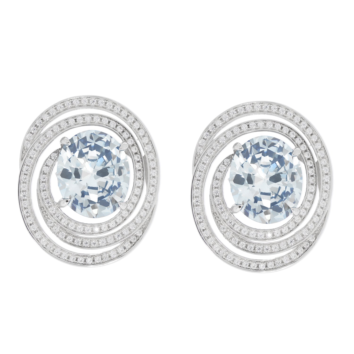 Blue Topaz and Moissanite Sterling Silver Earrings showcasing elegant circular design.
