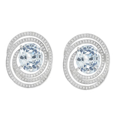 Blue Topaz and Moissanite Sterling Silver Earrings showcasing elegant circular design.