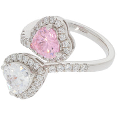 Heart pink sapphire and moissanite sterling silver ring with sparkling accents.