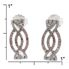 Elegant red diamond sterling silver earrings with intricate design, showcasing sparkling gemstones and stylish curves.