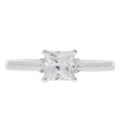 White Moissanite sterling silver ring with accent stones, showcasing elegance and luxury in a timeless design.