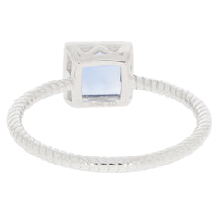 Princess Blue Sapphire sterling silver ring with a princess cut gemstone and twisted band design.