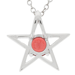 Elegant star-shaped silver pendant featuring a central red gemstone, perfect for adding charm to any outfit.