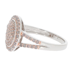 Elegant diamond-accented sterling silver ring featuring a round gemstone centerpiece, showcasing luxe craftsmanship.