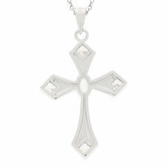 White Moissanite sterling silver pendant cross necklace with sparkling accents, perfect for elegant occasions.