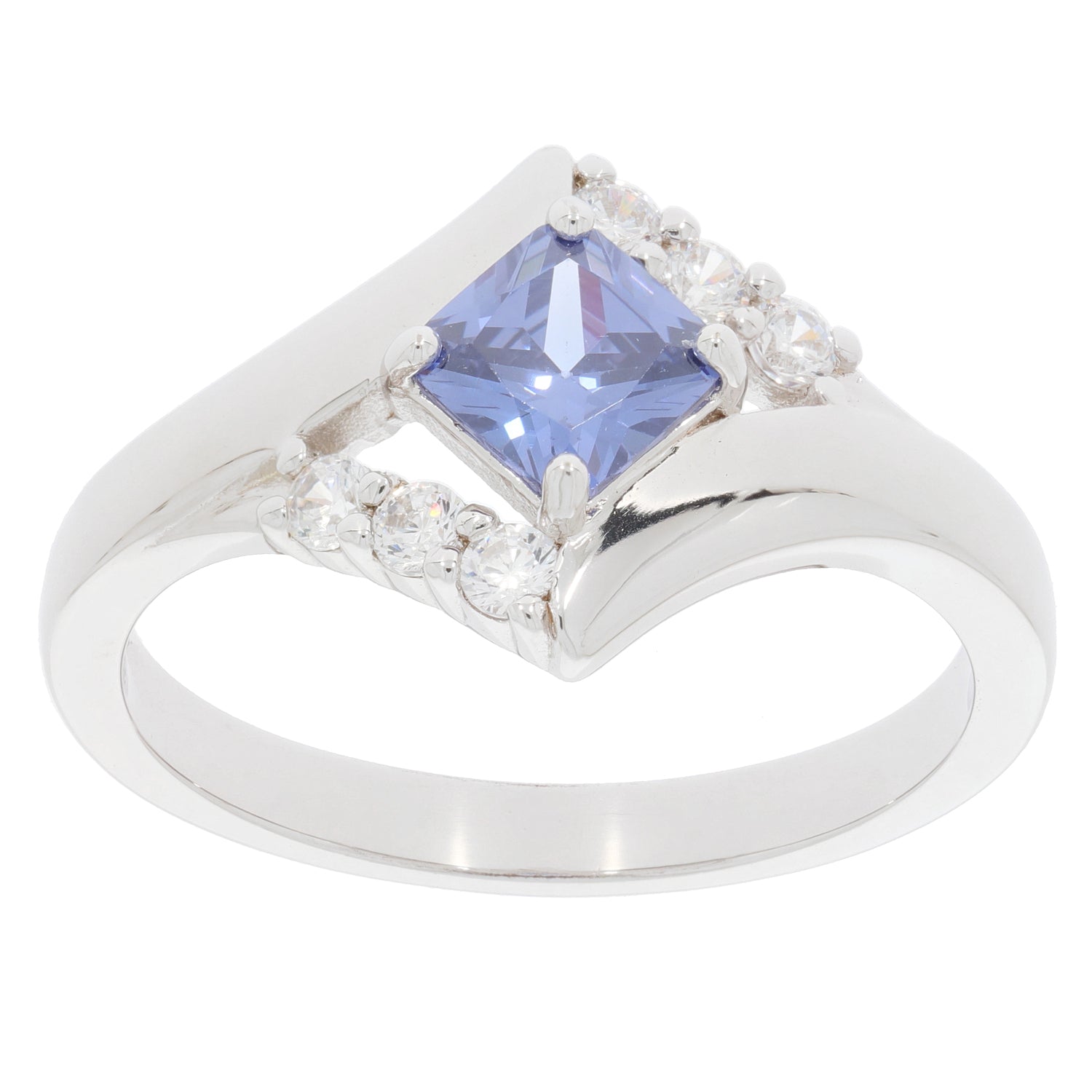Blue Tanzanite sterling silver ring with accent stones, showcasing elegance and luxury in jewelry.