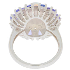 Back view of a Blue Opal Sterling Silver Ring showcasing intricate design and sparkling accent stones.