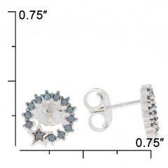 Blue diamond sterling silver earrings with star accent, showcasing elegant design and sparkling gemstones, 0.75 inches.