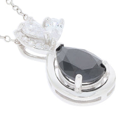 Pear black moissanite sterling silver pendant with accent stones, showcasing elegance and luxury.