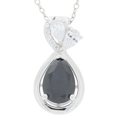 Elegant Pear Black Moissanite Sterling Silver Pendant with sparkling Moissanite accent, showcasing luxury and sophistication.