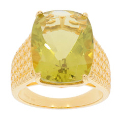 Cushion yellow lemon quartz sterling silver ring with accent, showcasing elegance and luxury.