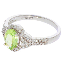 Elegant Green Peridot 14K White Gold Ring with Diamond Accents, showcasing timeless luxury and sophistication.