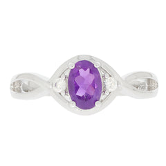 Elegant purple amethyst sterling silver ring with diamond accents, featuring a stunning oval gemstone design.