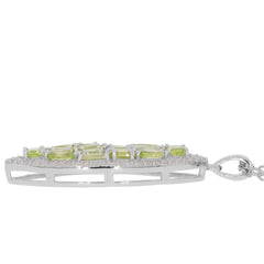 Green Peridot sterling silver pendant showcasing diamond accents and elegant gemstone design.