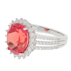 Oval red spinel sterling silver ring with accents, showcasing brilliance and elegance in luxury design.