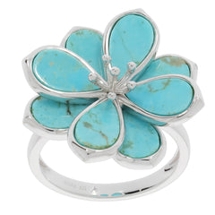 Blue turquoise sterling silver ring in a floral design, featuring sparkling gemstones for an elegant style.