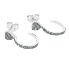 Blue diamond sterling silver earrings featuring heart design and sparkling accents, perfect for elegant style.