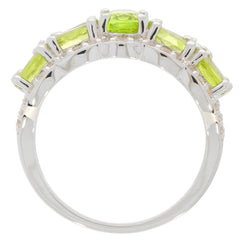 Elegant Green Peridot Sterling Silver Ring showcasing vibrant gemstones and diamond accents, perfect for sophisticated style.