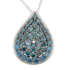Blue diamond sterling silver pendant showcasing sparkling moissanite accents in a teardrop design.