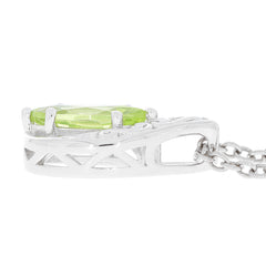 Green Peridot Sterling Silver Pendant side view with intricate design and diamond accent, showcasing elegance and sophistication.