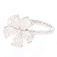 Elegant White Moissanite Sterling Silver Ring featuring a floral design with sparkling gemstones.