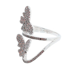 Elegant butterfly design ring in sterling silver with sparkling red diamonds, perfect for stylish accessories.