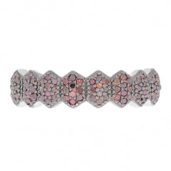 Sterling silver ring with pink and red gemstone accents, showcasing an elegant and modern design.