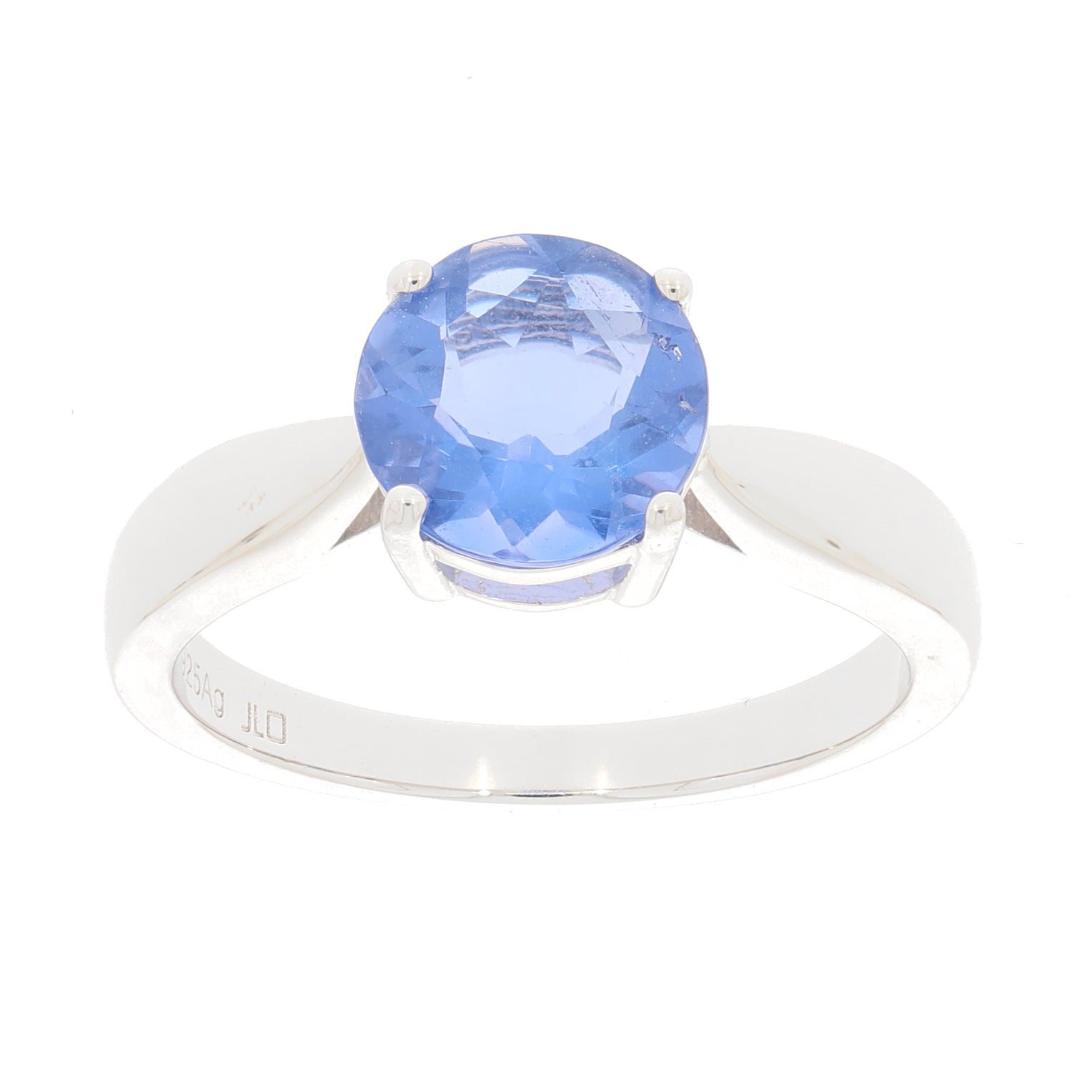 Round blue tanzanite sterling silver ring showcasing a sparkling gemstone for luxurious elegance.