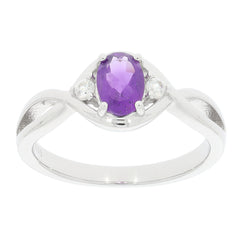 Purple Amethyst sterling silver ring with diamond accent, showcasing elegant design and luxurious sparkles.