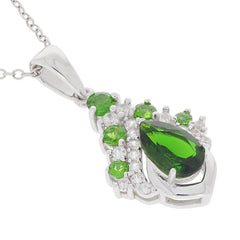 Elegant Green Chrome Diopside Sterling Silver Pendant with diamond accents, showcasing a stunning pear-shaped gemstone.
