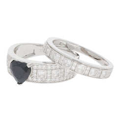 Heart black moissanite sterling silver ring set with sparkling accent stones, showcasing elegance and luxury.