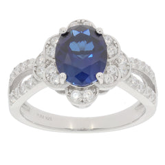 Blue sapphire sterling silver ring with accent stones, elegant jewelry for sophisticated style.