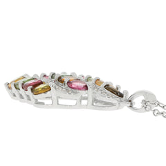 Oval multiple color sapphire sterling silver pendant with sparkling gemstones, showcasing elegant design.