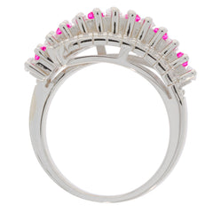 Emerald pink sapphire ring in sterling silver, featuring elegant accent stones for a luxurious look.