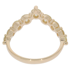 Round green diamond 14K yellow gold ring featuring a distinctive split shank design and elegant gemstone accents.