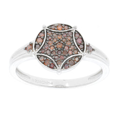 Red Diamond sterling silver ring with sparkling accents, featuring a unique circular design and elegant band.