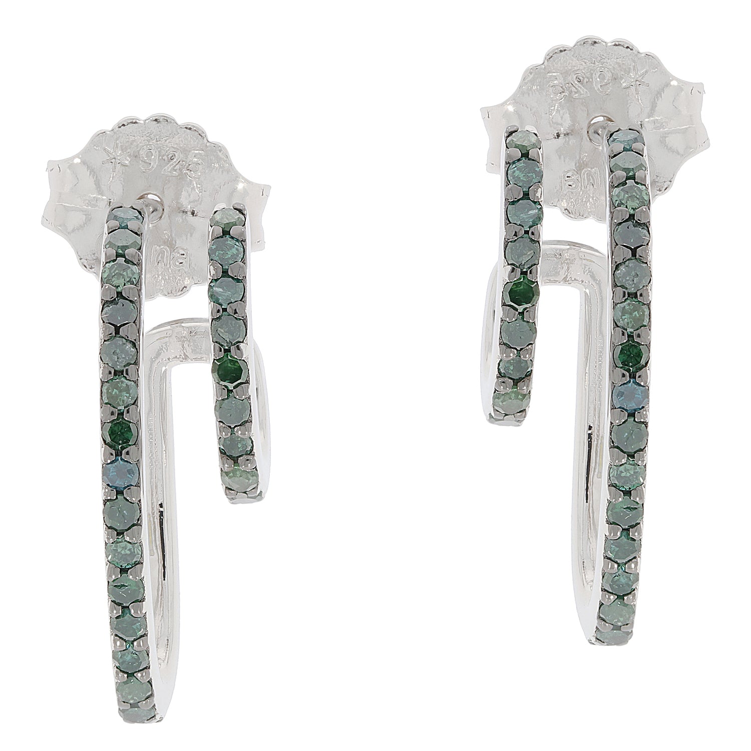 Elegant green diamond sterling silver earrings showcasing sparkling gemstone accents, perfect for a sophisticated collection.