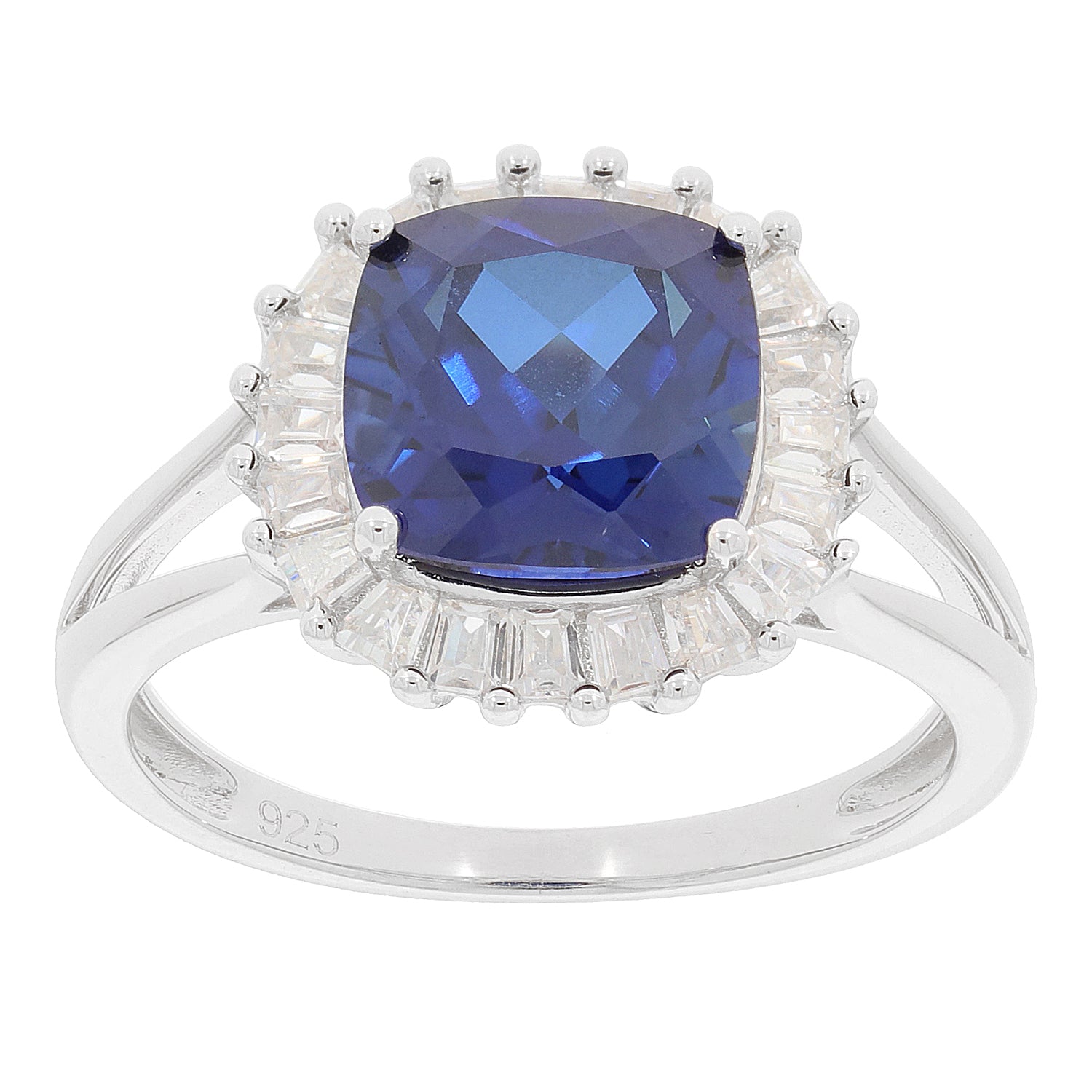 Blue Sapphire sterling silver ring with accent stones, showcasing timeless elegance and luxury.