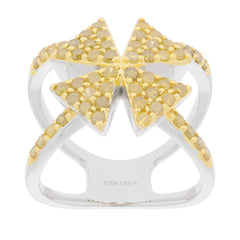 Stylish sterling silver ring featuring yellow crystal accents in a unique star design.