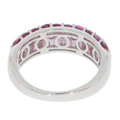 Elegant pink sapphire sterling silver ring showcasing multiple sparkling gemstones, perfect for sophisticated style.